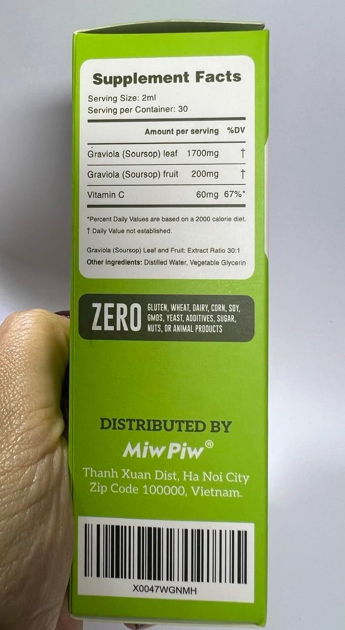 Soursop Graviola Liquid Drops 1900MG - Immune Support, Sleep Aid, Sugar-Free & Natural Flavor - High Absorption 98% - Bitter Leaf Extract