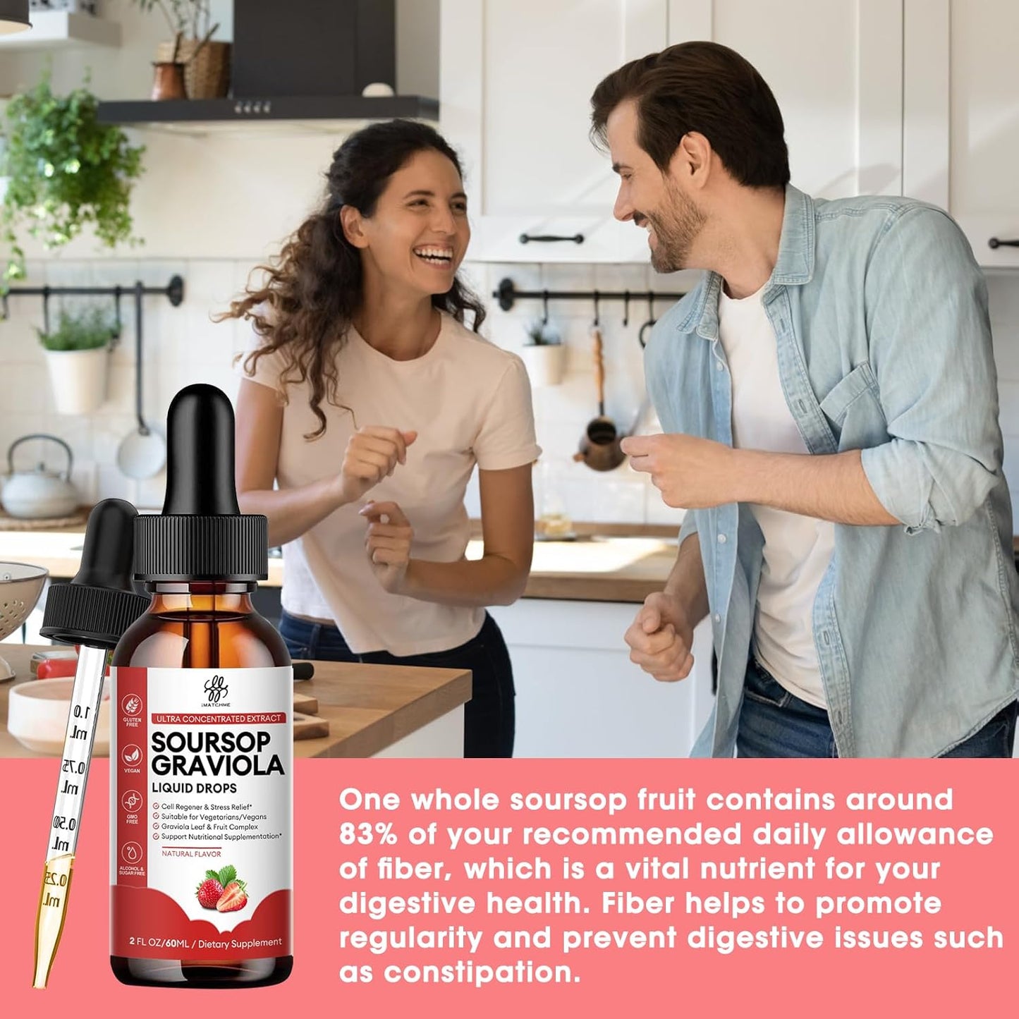 Soursop Graviola Liquid Drops with Natural Leaves & Fruit Complex - Strawberry Flavor, 2 Fl Oz - Sugar/Caffeine/Gluten Free