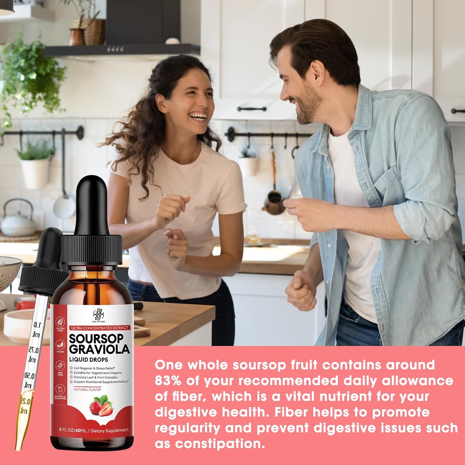 Soursop Graviola Liquid Drops with Natural Leaves & Fruit Complex - Strawberry Flavor, 2 Fl Oz - Sugar/Caffeine/Gluten Free