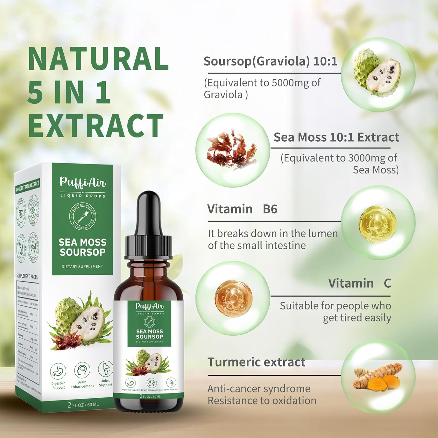 Soursop & Sea Moss Liquid Drops for Cell Support, Immune Boost, and Relaxation - Herbal Extract with Natural Flavor - 2 Fl Oz