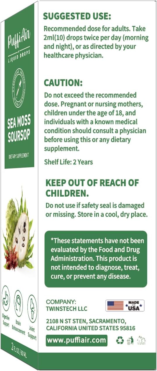 Soursop & Sea Moss Liquid Drops for Cell Support, Immune Boost, and Relaxation - Herbal Extract with Natural Flavor - 2 Fl Oz