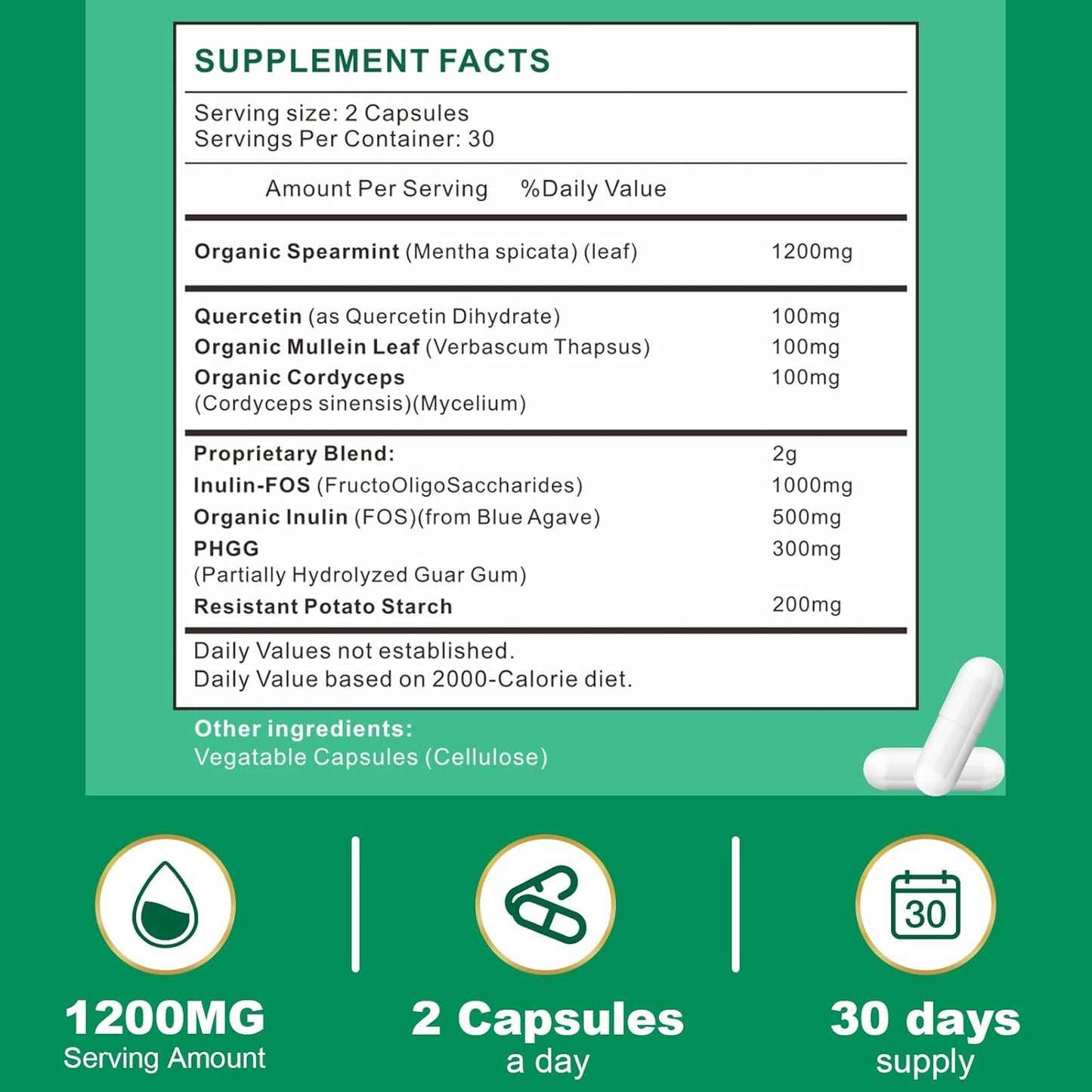 Spearmint Plus Supplement 1200mg for Digestive, Skin, & Stomach Health - Alternative to Tea - 180 Softgels - Made in USA