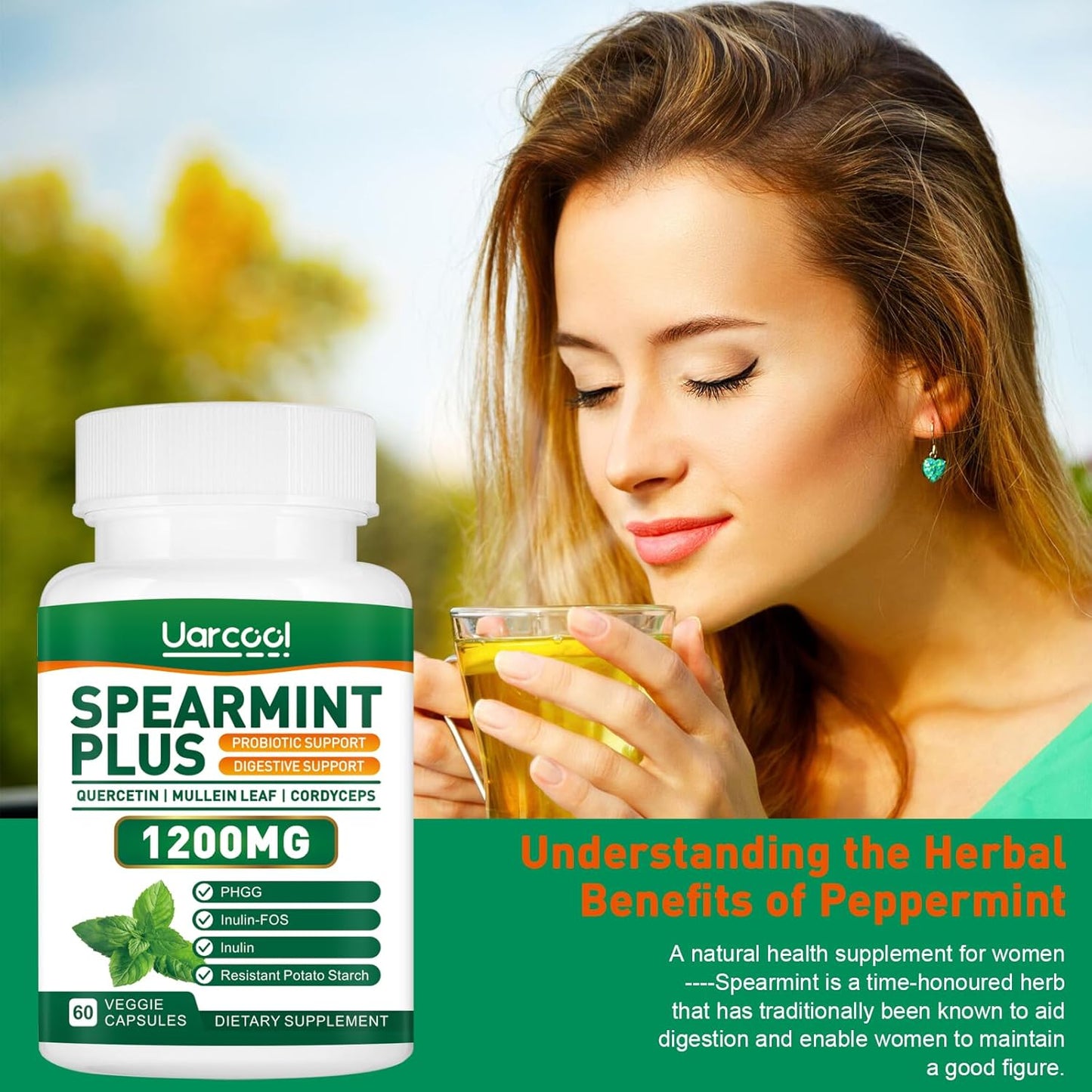 Spearmint Plus Supplement 1200mg for Digestive, Skin, & Stomach Health - Alternative to Tea - 180 Softgels - Made in USA