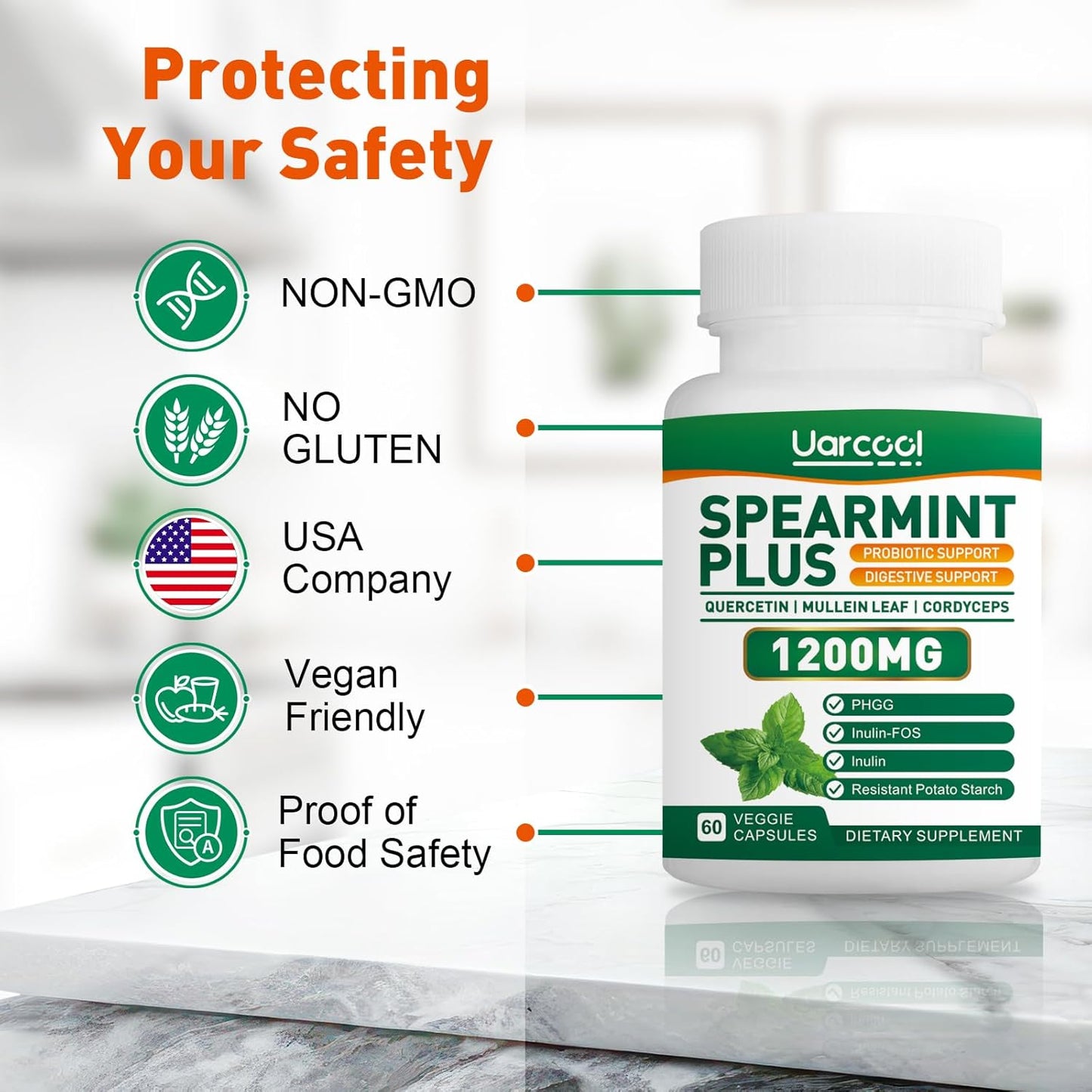 Spearmint Plus Supplement 1200mg for Digestive, Skin, & Stomach Health - Alternative to Tea - 180 Softgels - Made in USA
