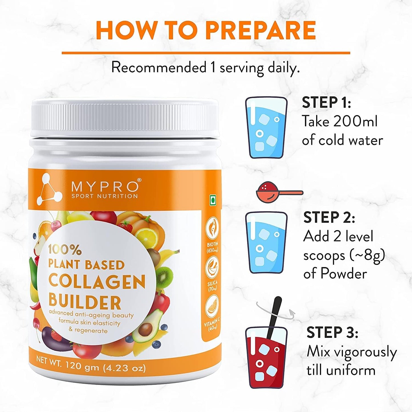 Sport Nutrition Plant Based Collagen Builder with Biotin, Silica, Sesbania & Bamboo Shoot - Anti-Ageing Beauty Formula for Skin Elasticity & Regeneration - 4.23 oz - Men & Women