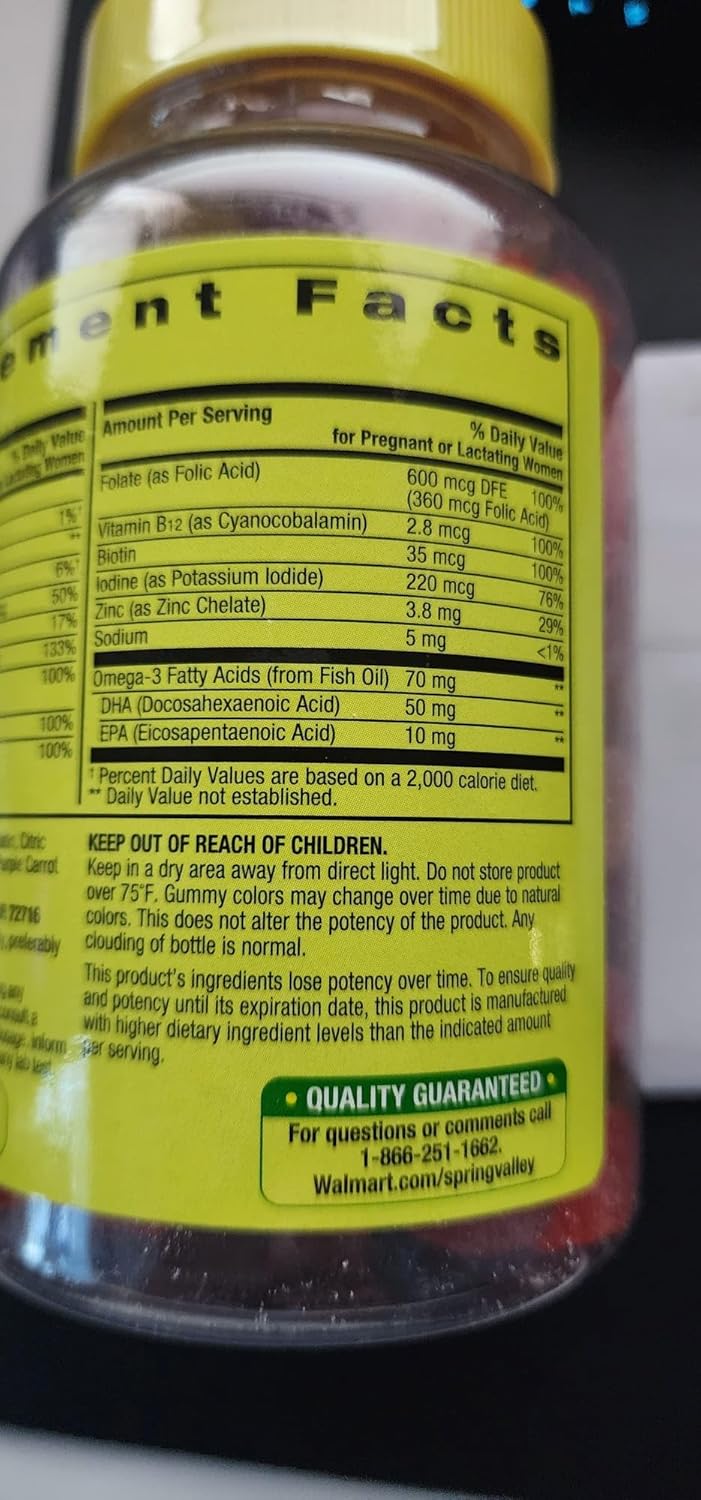 Spring Valley Adult Gummy Prenatal Multivitamin with DHA & Folic Acid - 90 Gummies, Natural Fruit Flavors - Vitamins & Supplements Guide