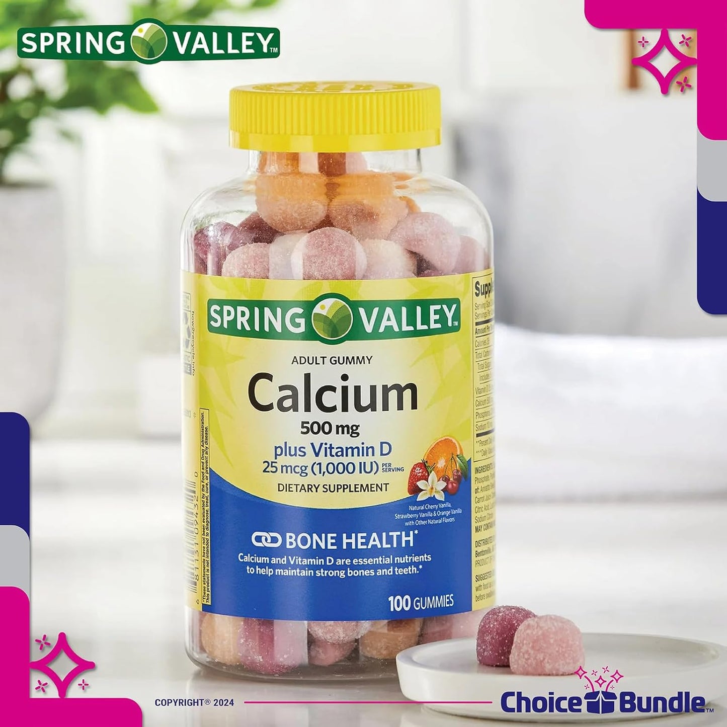 Spring Valley Calcium 500 mg + Vitamin D Gummies Bundle - 400 Ct Total + Vitamin Guide & Pill Container
