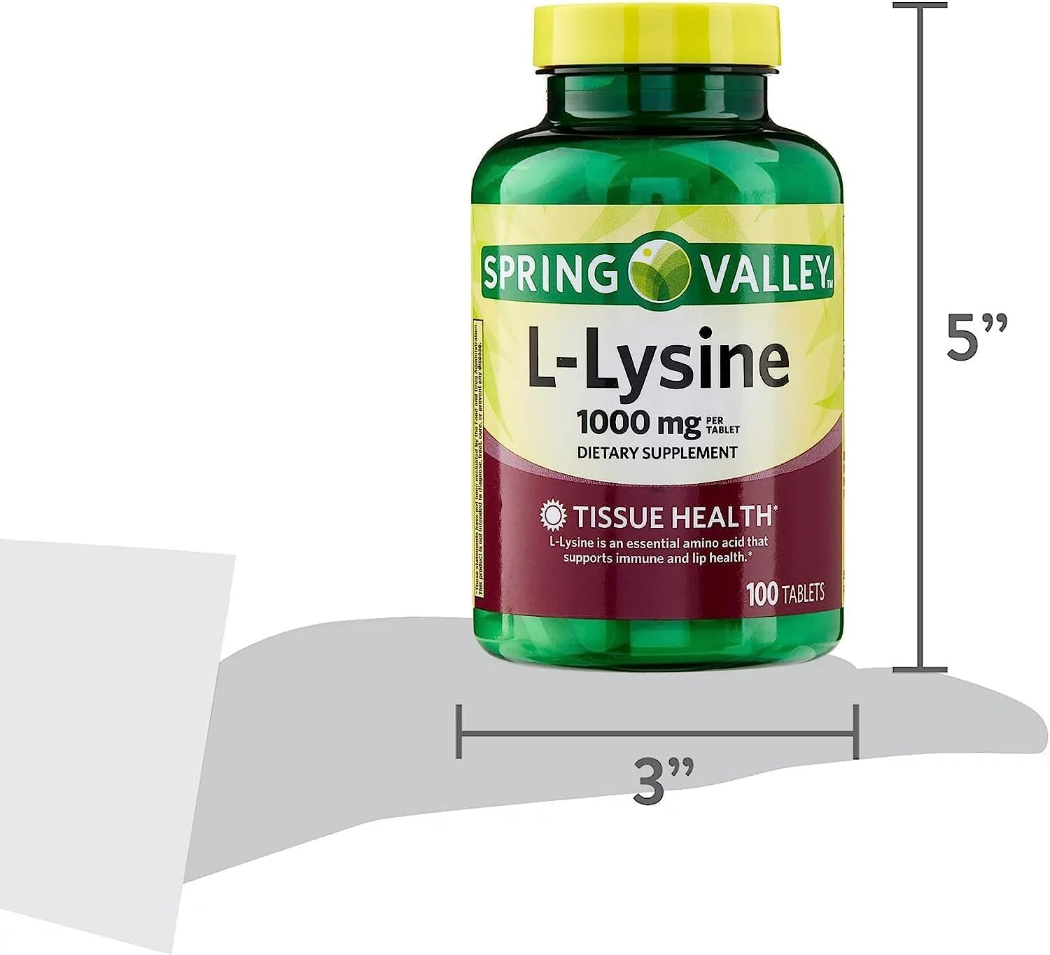 Spring Valley L-Lysine Amino Acid Supplements - 100 Tablets, Supports Healthy Immune System, 1 Tablet per Serving