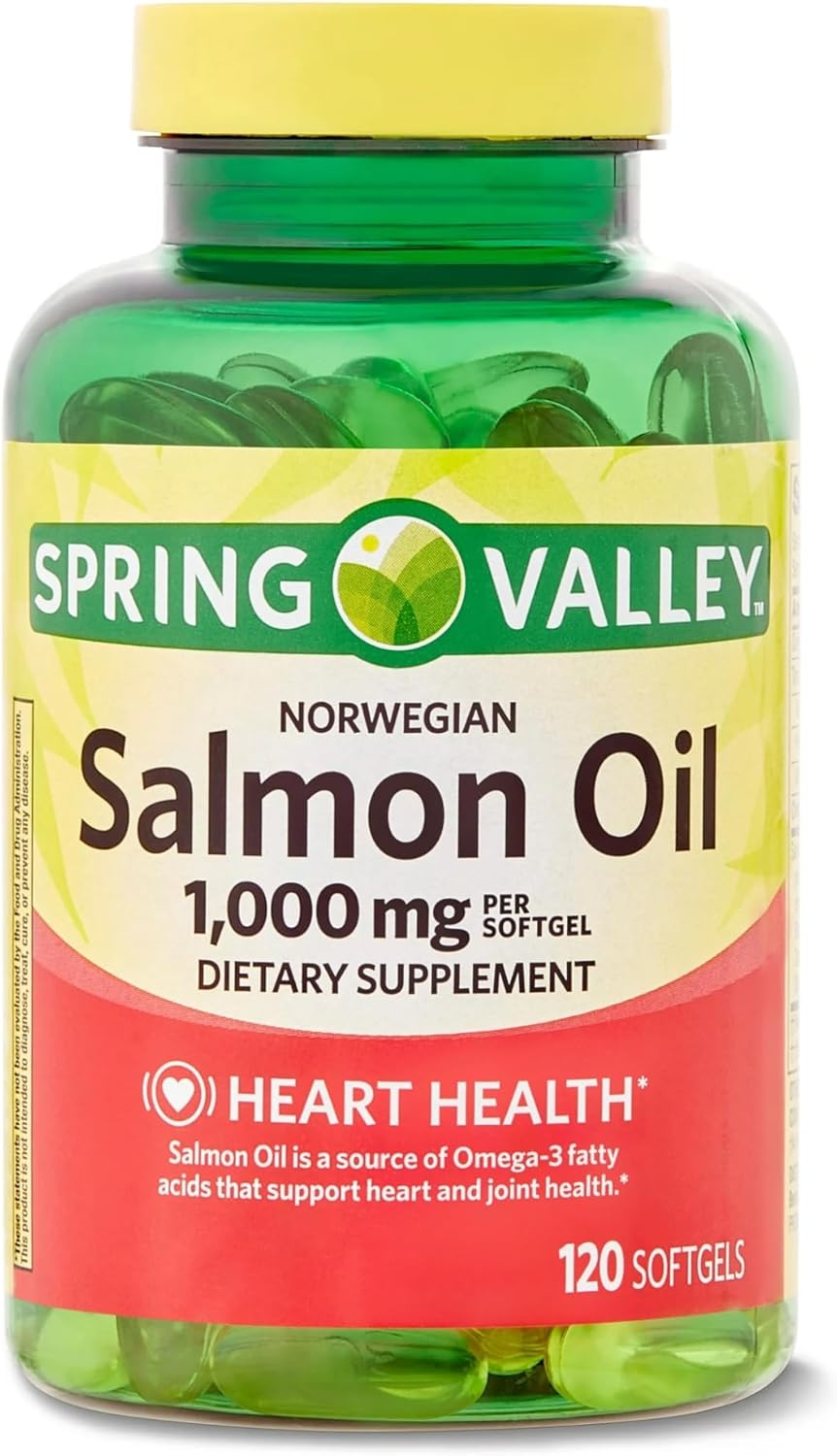 Spring Valley Norwegian Salmon Oil Softgels for Heart Health, 1,000 mg, 120 Count
