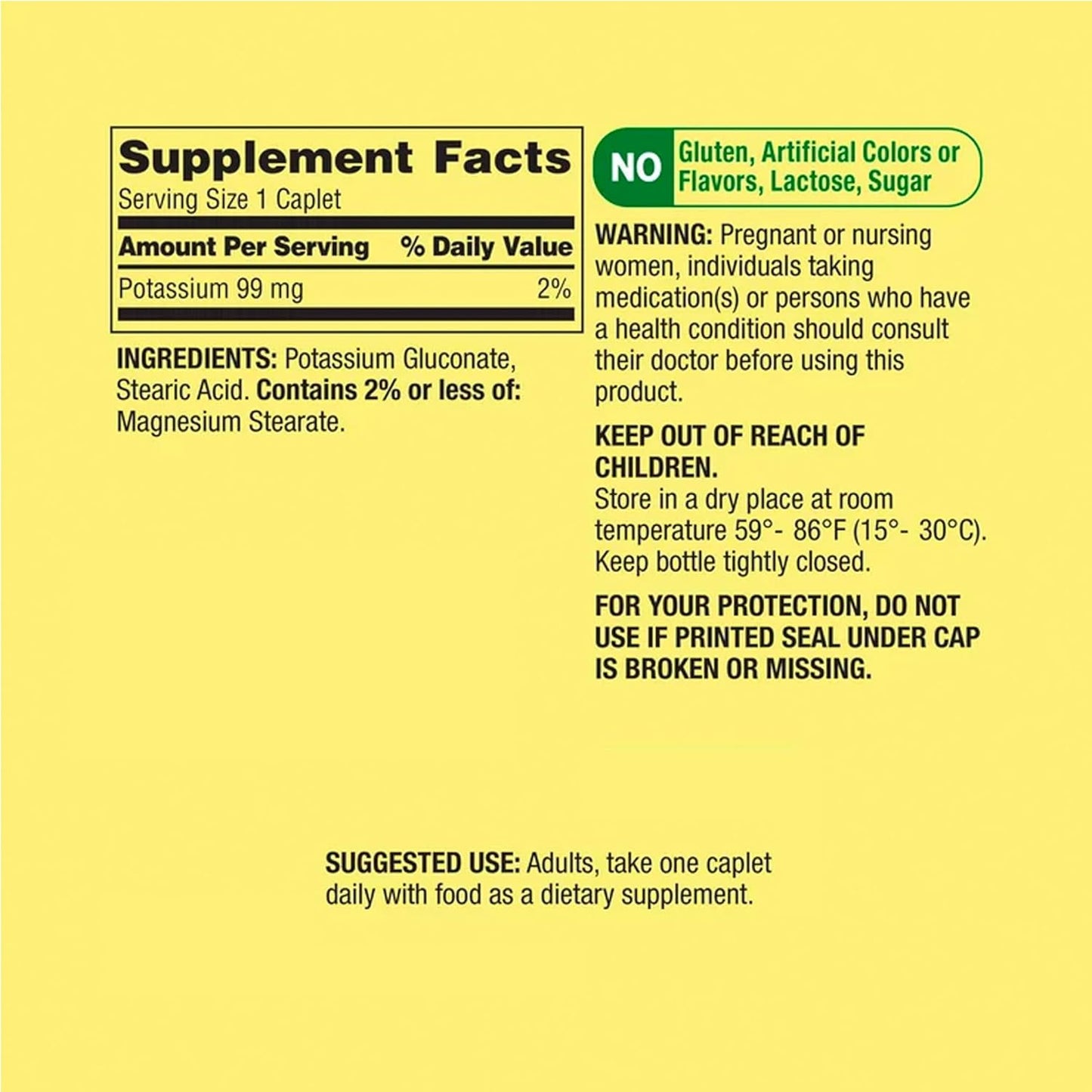 Spring Valley Potassium Dietary Supplement Caplets for Heart Health, 99 mg, 250 Count with Ravazzii Sticker