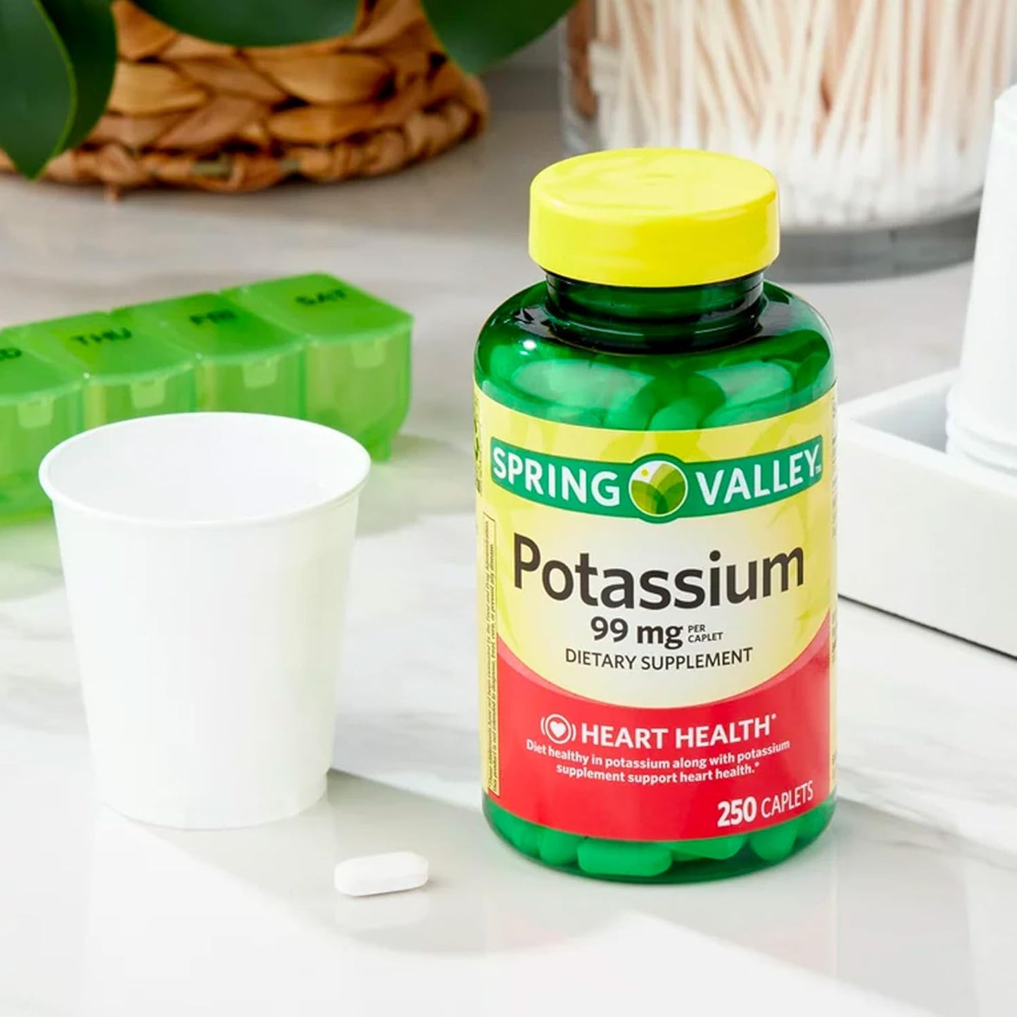Spring Valley Potassium Dietary Supplement Caplets for Heart Health, 99 mg, 250 Count with Ravazzii Sticker