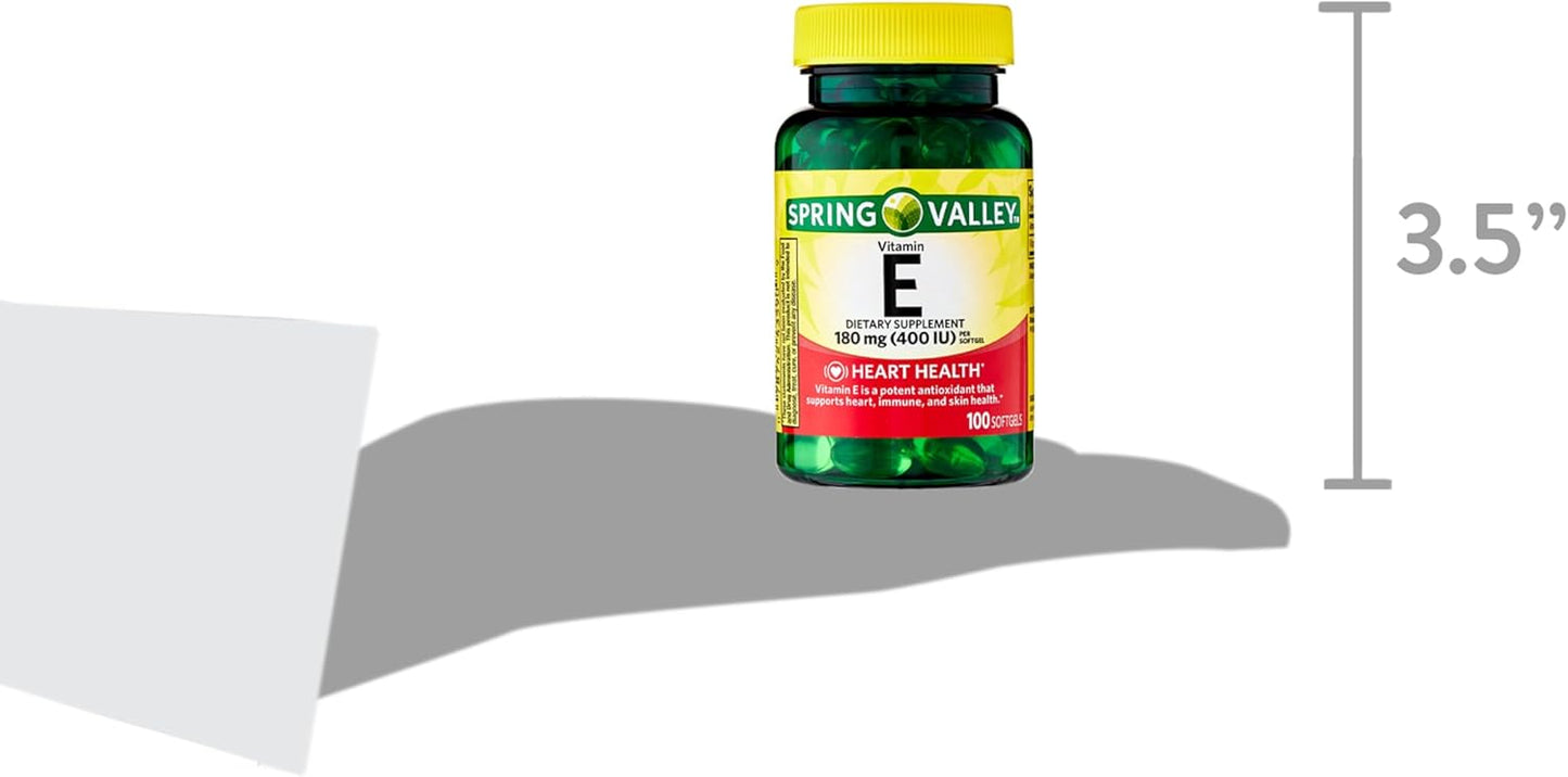 Spring Valley Vitamin E Softgels 180mg (400 IU) for Heart Health - 200 Count Bottle