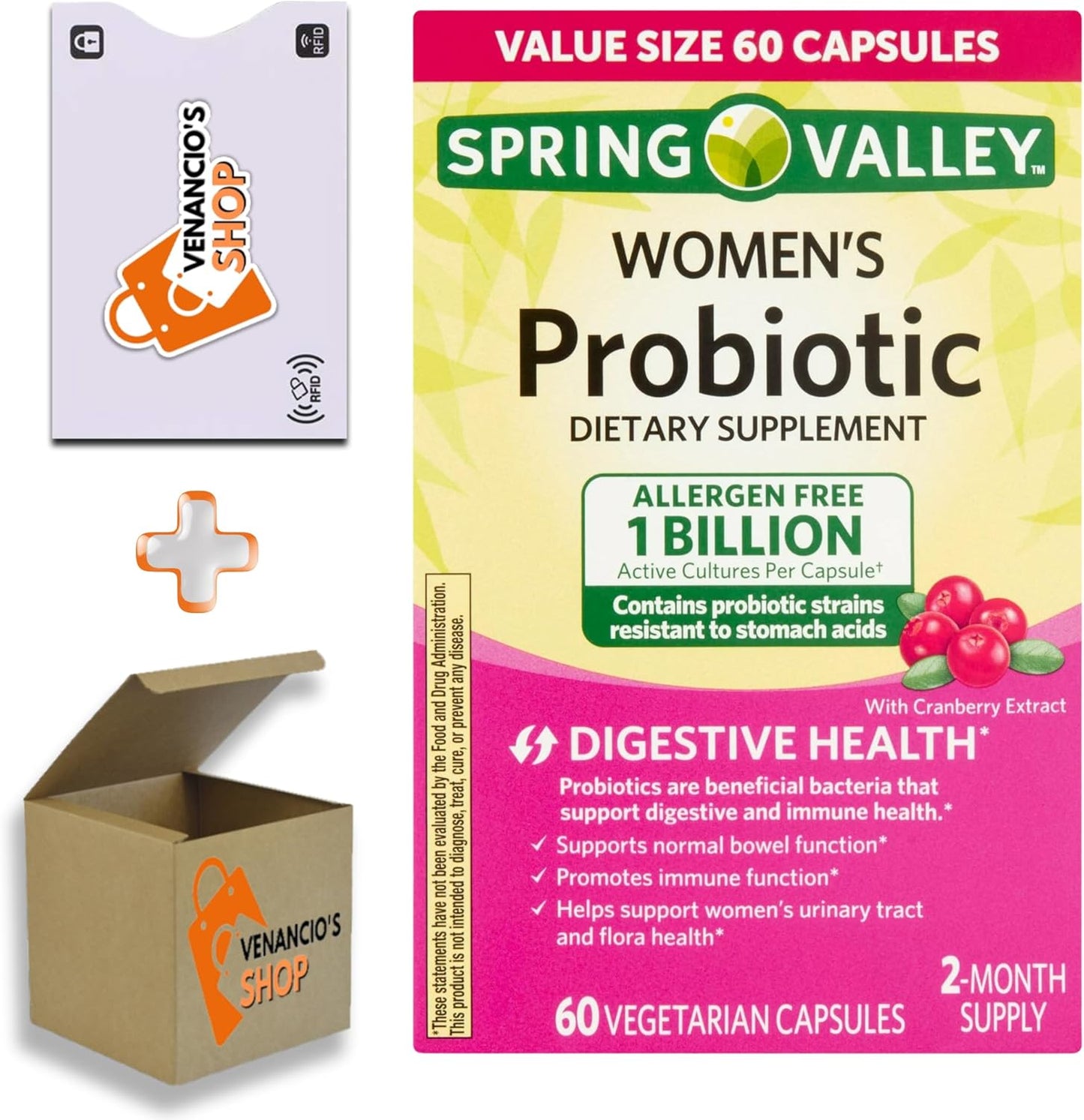 Spring Valley Women's Probiotic Capsules - 1 Billion CFUs for Digestive Health (60 Capsules)