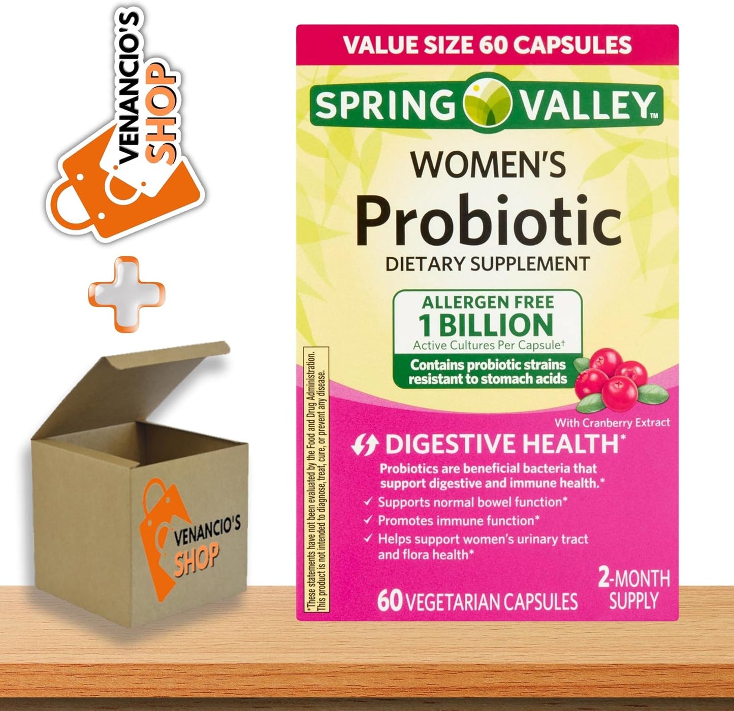 Spring Valley Women's Probiotic Capsules - 1 Billion CFUs for Digestive Health (60 Capsules)