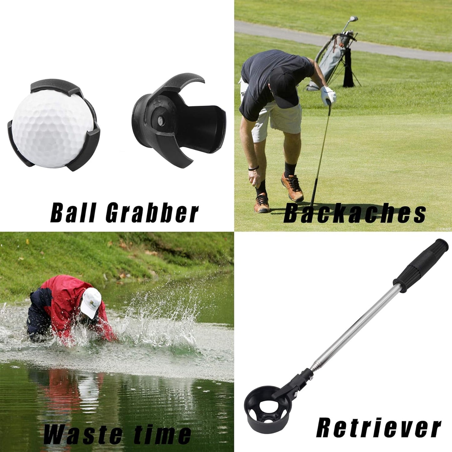 Stainless Steel Extendable Golf Ball Retriever with 2 Grabbers - Lightweight Telescopic Tool for Water Hazards - Ideal Golf Accessory for Men