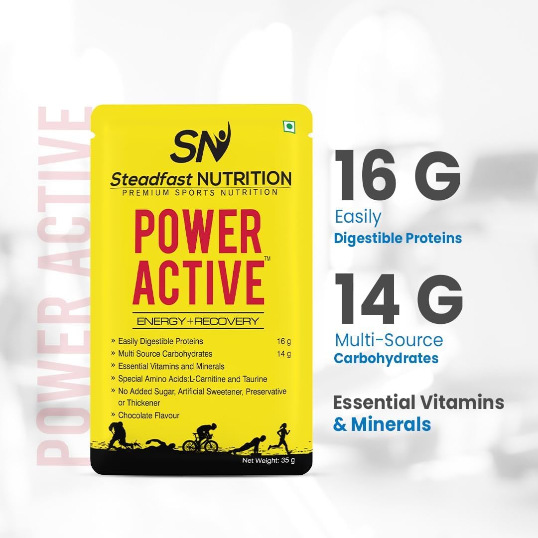 Steadfast Nutrition Power Active Whey Concentrate Sachets - Chocolate Flavor, Ideal for Beginners & Muscle Growth, Packed with Essential Vitamins & Minerals - 35g Each (Pack of 6)