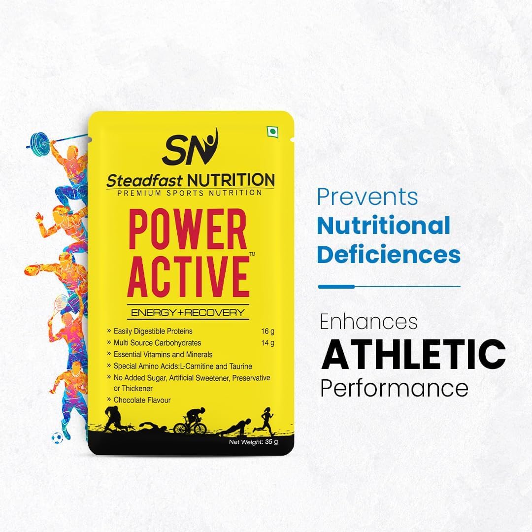 Steadfast Nutrition Power Active Whey Concentrate Sachets - Chocolate Flavor, Ideal for Beginners & Muscle Growth, Packed with Essential Vitamins & Minerals - 35g Each (Pack of 6)