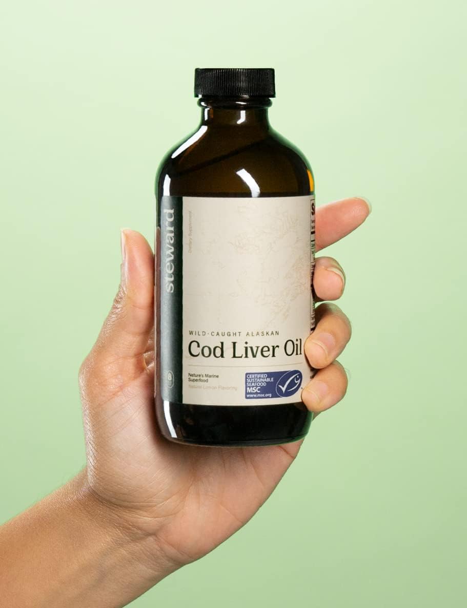 Steward Wild-Caught Alaskan Liquid Cod Liver Oil 8 oz. | Rich in Omega-3 EPA, DHA, DPA, SPMs + Natural Vitamins A & D