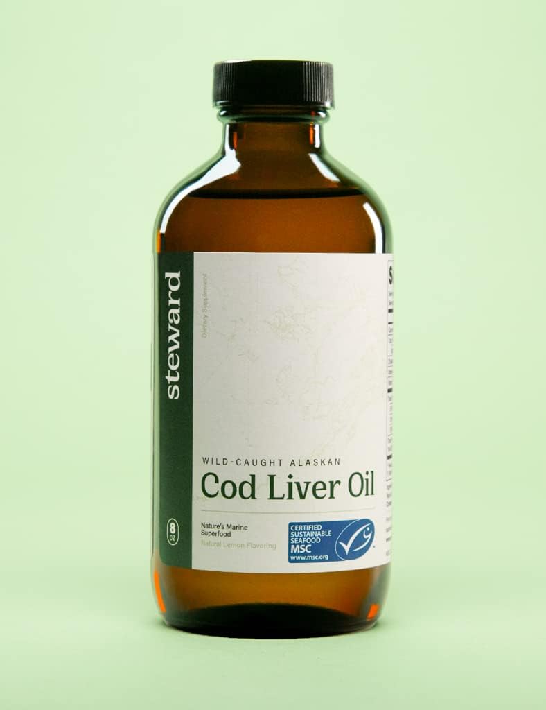 Steward Wild-Caught Alaskan Liquid Cod Liver Oil 8 oz. | Rich in Omega-3 EPA, DHA, DPA, SPMs + Natural Vitamins A & D