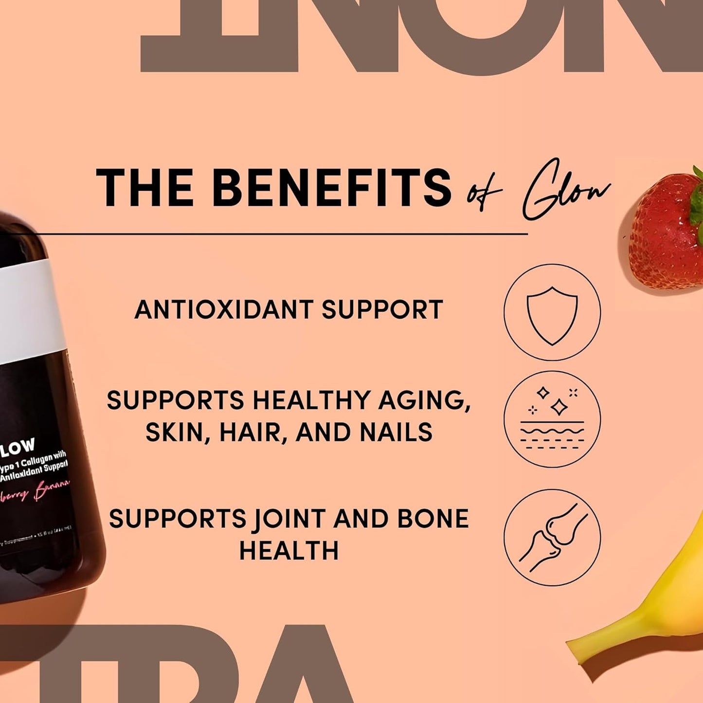 Strawberry Banana Collagen Protein Drink | Liquid Collagen with Biotin and Hyaluronic Acid | Hair, Skin, Nails, and Joints Support | Beauty and Skin Care Supplement