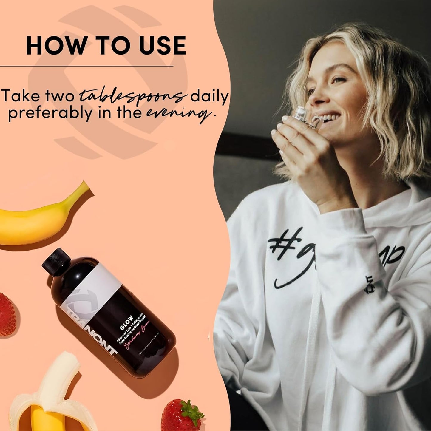 Strawberry Banana Collagen Protein Drink | Liquid Collagen with Biotin and Hyaluronic Acid | Hair, Skin, Nails, and Joints Support | Beauty and Skin Care Supplement