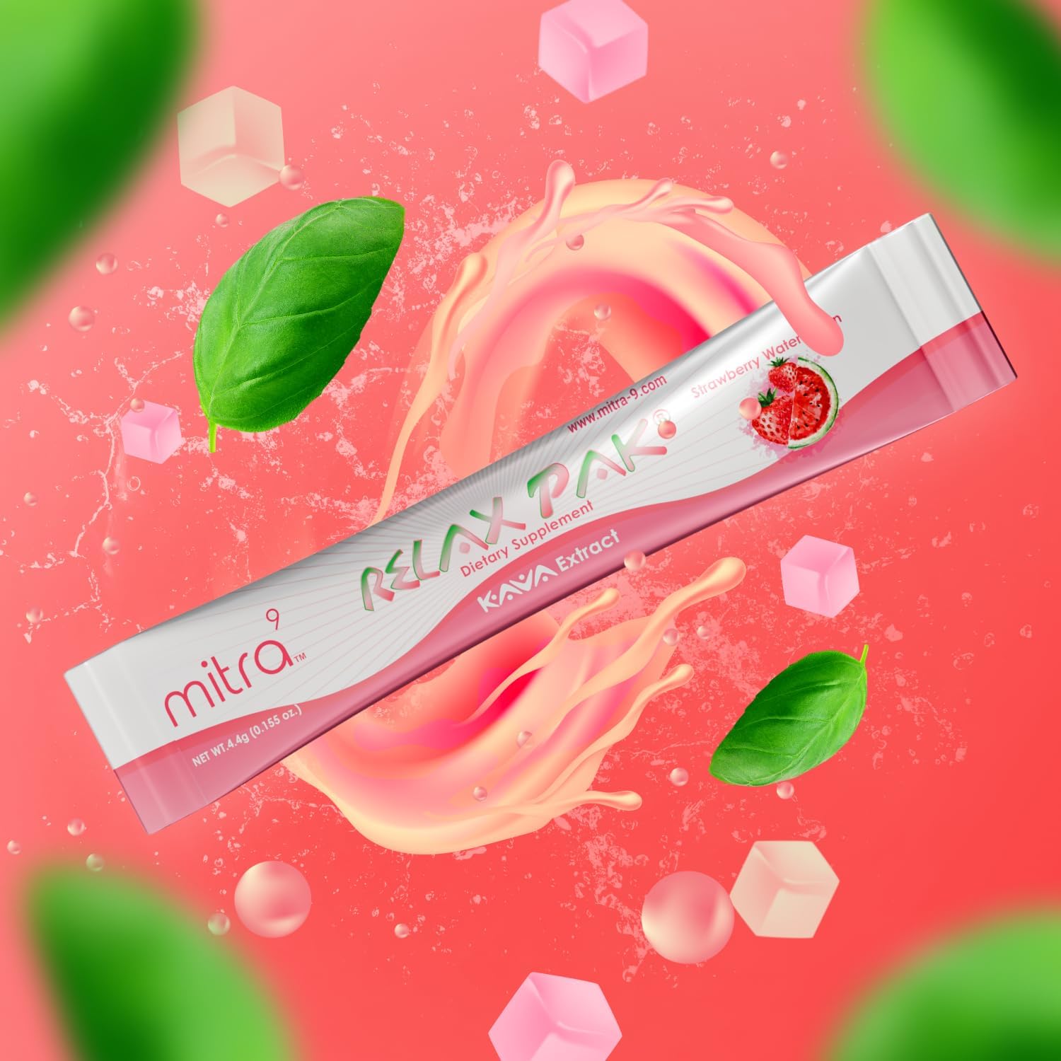 Strawberry Watermelon Kava Extract Powder Packets - Mitra9 Kava RelaxPak for Natural Calm & Clarity - 20 Single-Serving Sticks