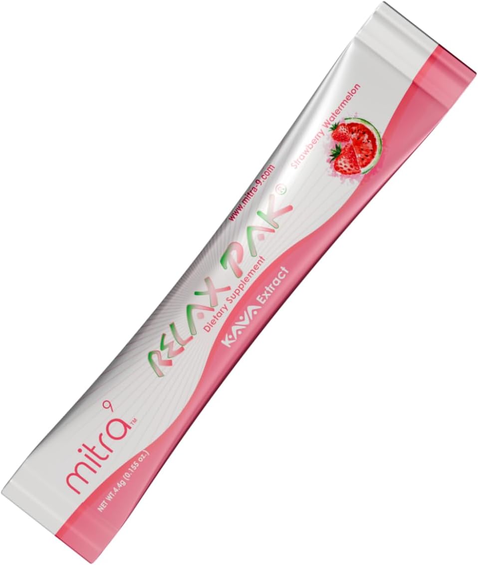 Strawberry Watermelon Kava Extract Powder Packets - Mitra9 Kava RelaxPak for Natural Calm & Clarity - 20 Single-Serving Sticks