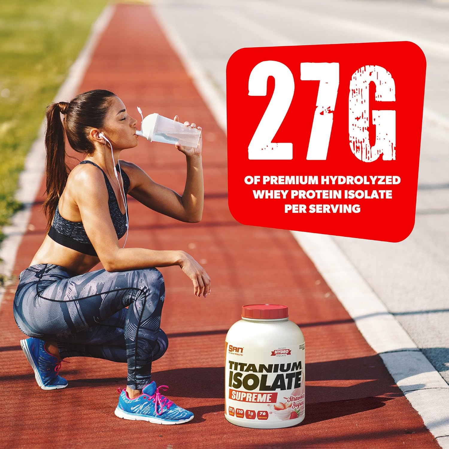 Strawberry Yogurt Flavor Whey Protein Powder - SAN Titanium Isolate Supreme, 5.04 lbs, 27g Protein, 1g Carbs, 76 Servings, Low-Calorie, Muscle Recovery