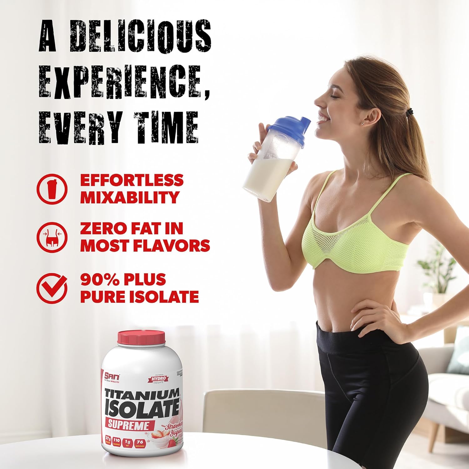 Strawberry Yogurt Flavor Whey Protein Powder - SAN Titanium Isolate Supreme, 5.04 lbs, 27g Protein, 1g Carbs, 76 Servings, Low-Calorie, Muscle Recovery
