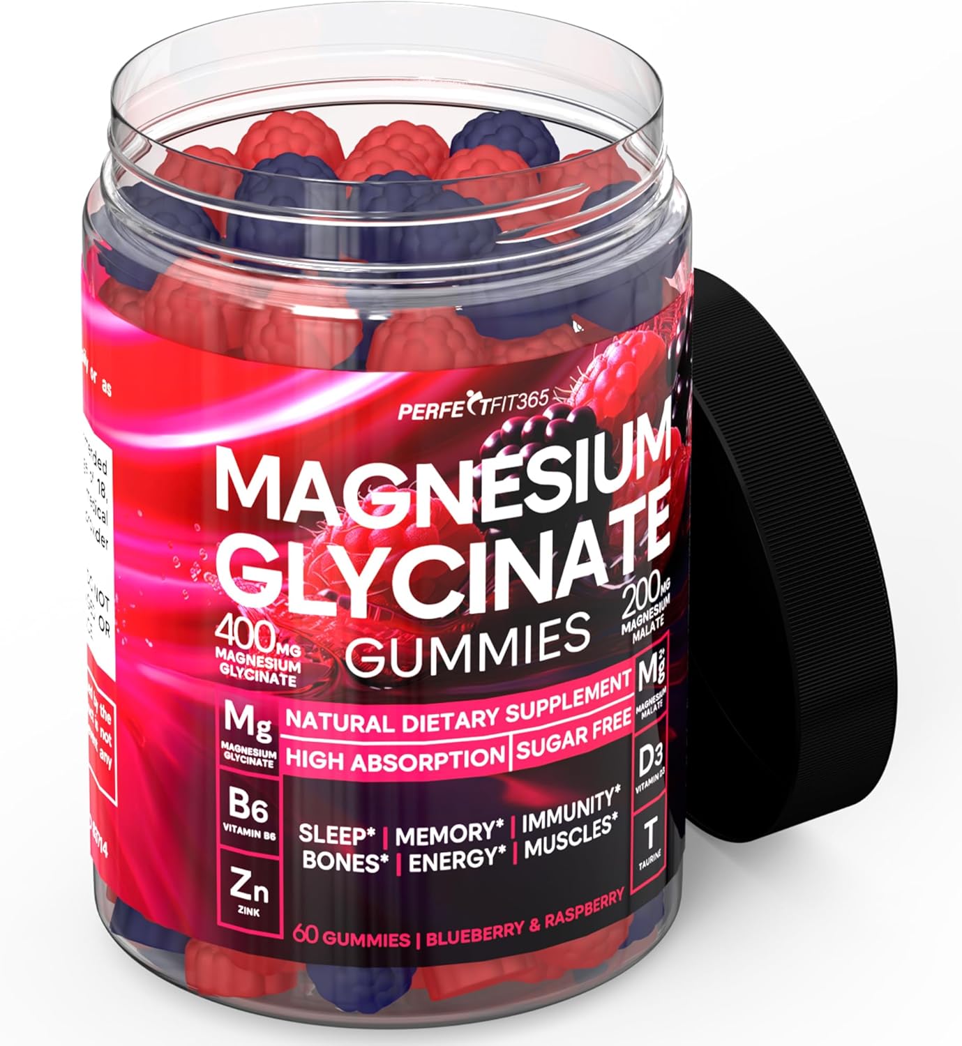 Stress Relief Magnesium Gummies for Adults - 400mg, Sugar-Free with Taurine & Magnesium Malate by PERFECTFIT365