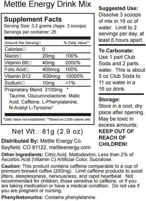 Sugar-Free Energy Drink Powder Mix - 100 Servings, 200mg Caffeine - Mettle Strawberry Lemonade Flavor
