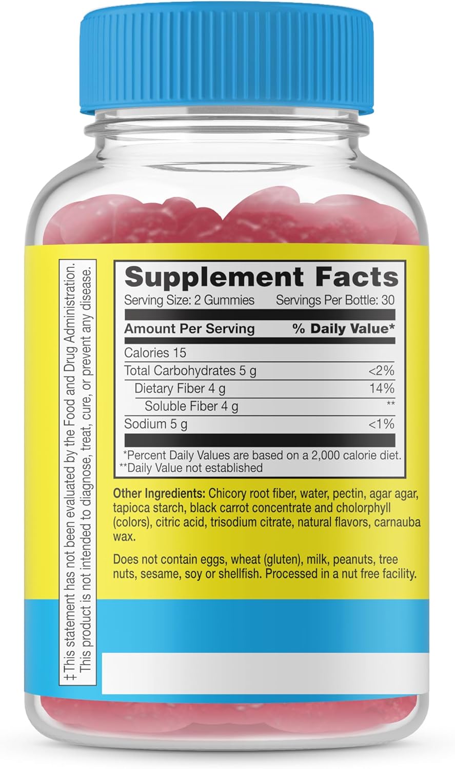 Sugar-Free Fiber Gummies for Adults (4g) | Digestive Support & Prebiotic Fiber Supplement | 60 Count