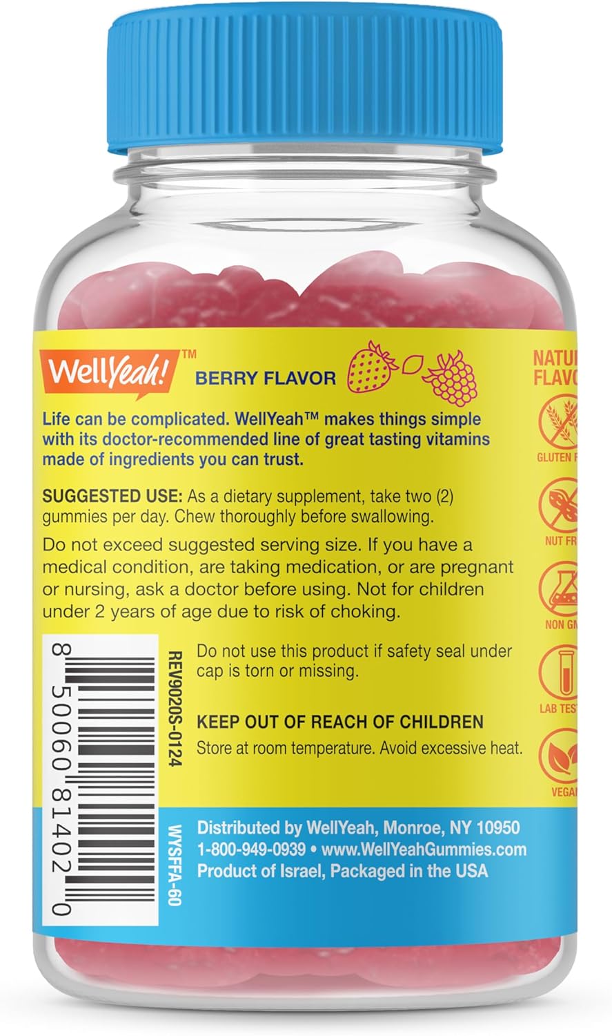 Sugar-Free Fiber Gummies for Adults (4g) | Digestive Support & Prebiotic Fiber Supplement | 60 Count