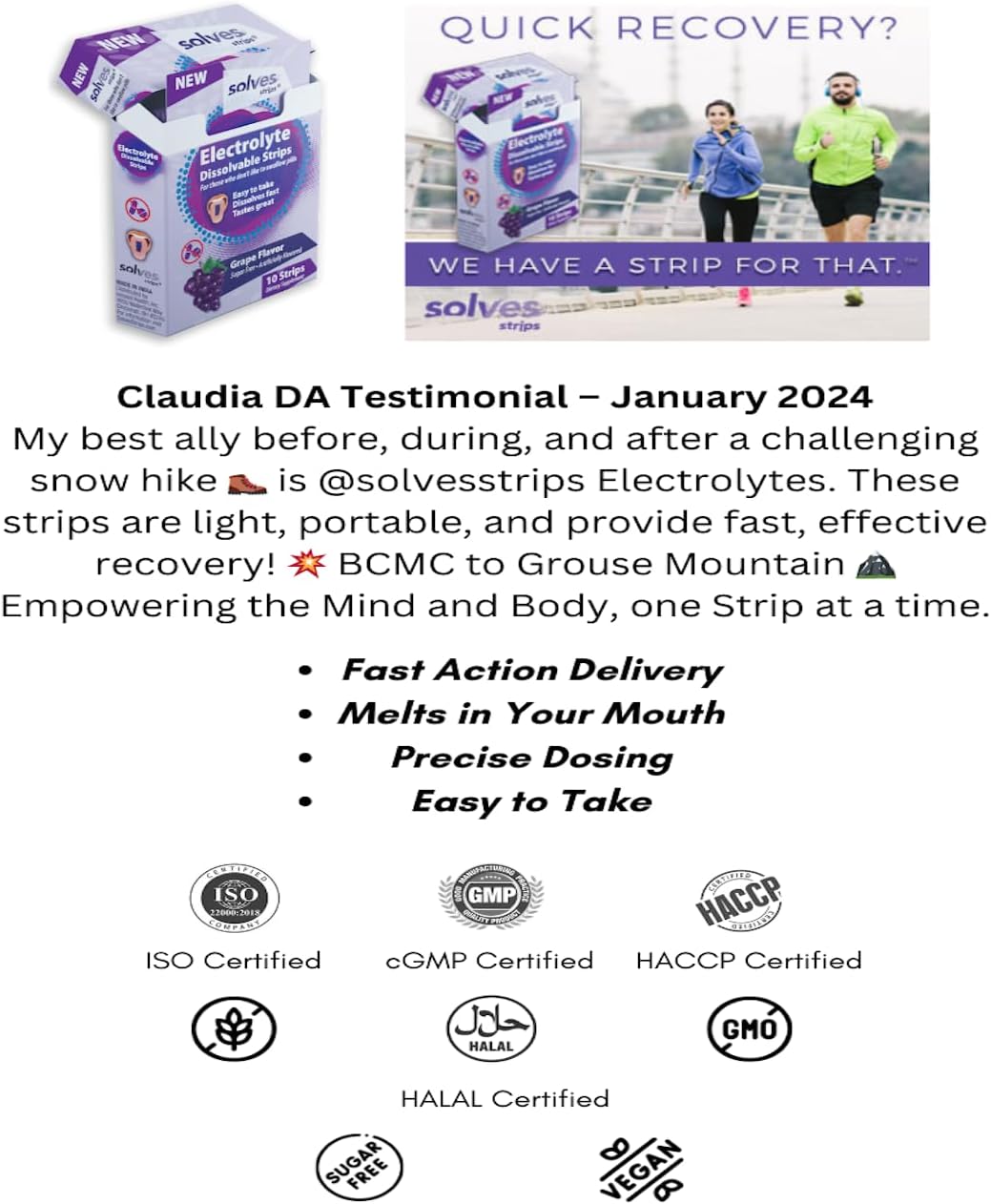 Sugar-Free Grape Burst Electrolyte Replacement Strips - High Potency Hydration for Gym & Outdoor Activities - 10 Portable Single-Serve Packs