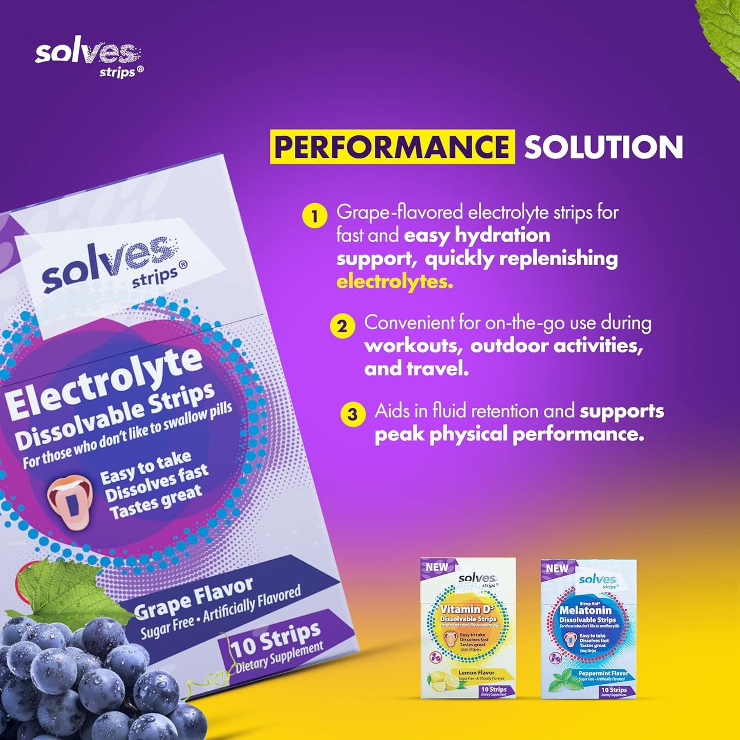 Sugar-Free Grape Burst Electrolyte Replacement Strips - High Potency Hydration for Gym & Outdoor Activities - 10 Portable Single-Serve Packs