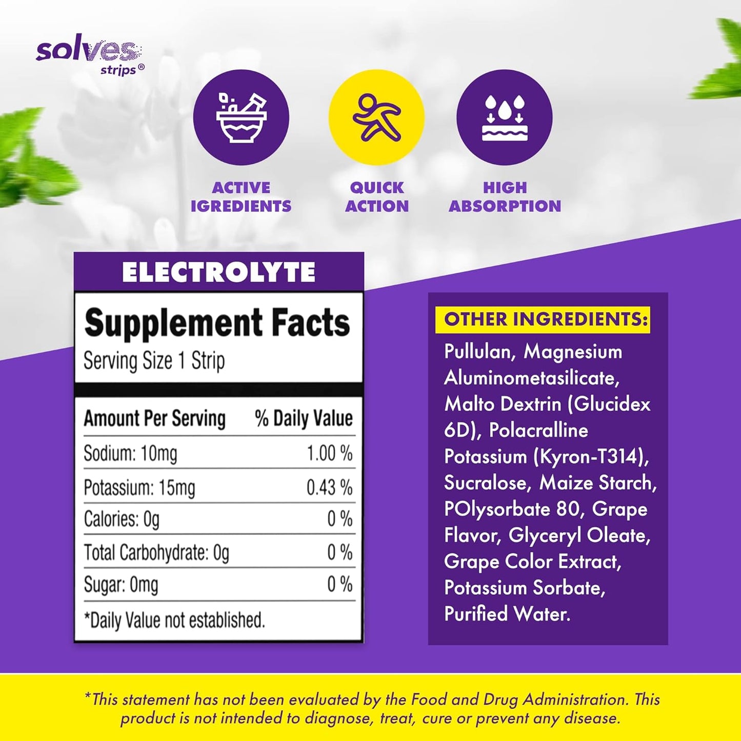Sugar-Free Grape Burst Electrolyte Replacement Strips - High Potency Hydration for Gym & Outdoor Activities - 10 Portable Single-Serve Packs