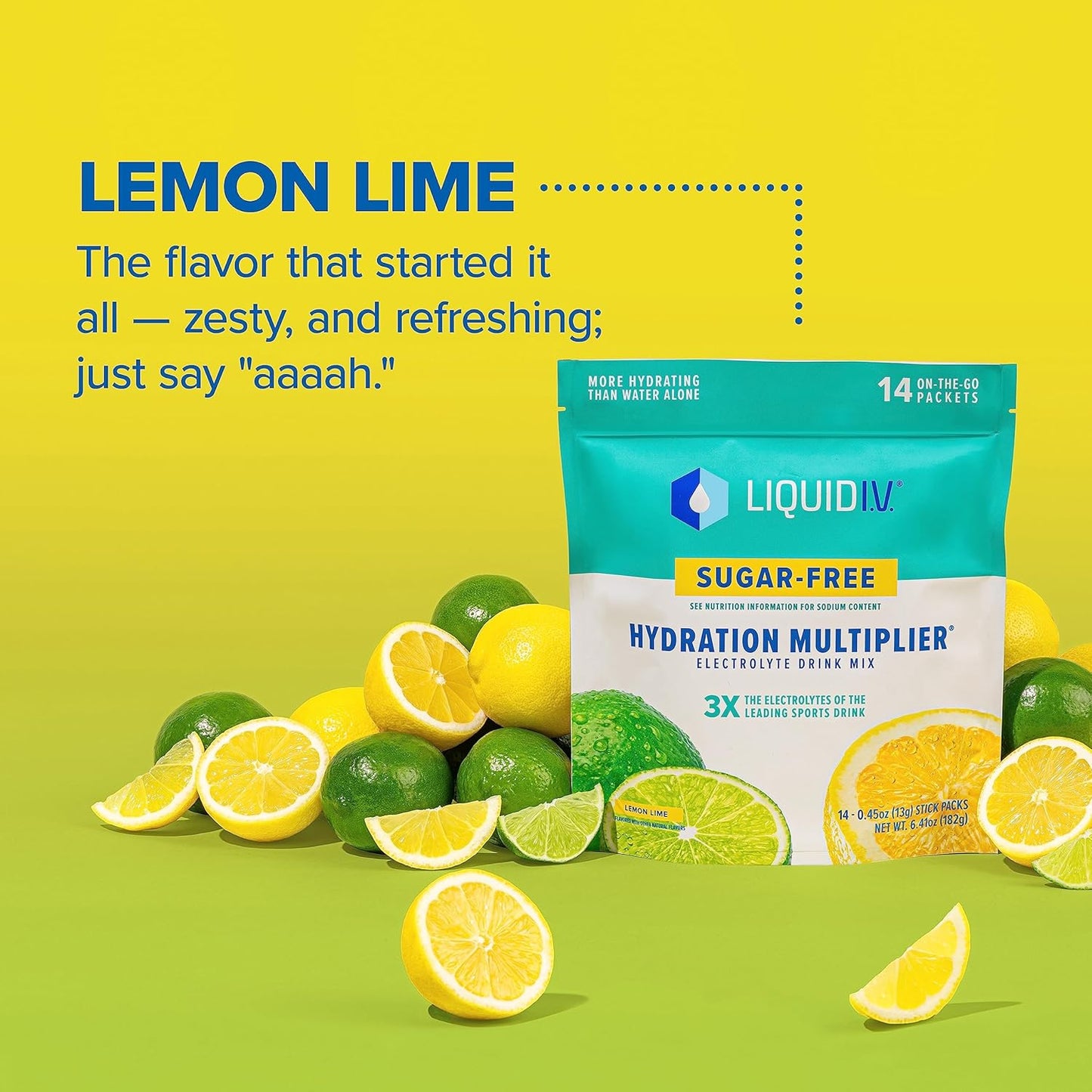 Sugar-Free Lemon Lime Hydration Powder Packets - 15 Sticks | Electrolyte Drink Mix with Easy Open Single-Serving Stick | Non-GMO | Liquid I.V.
