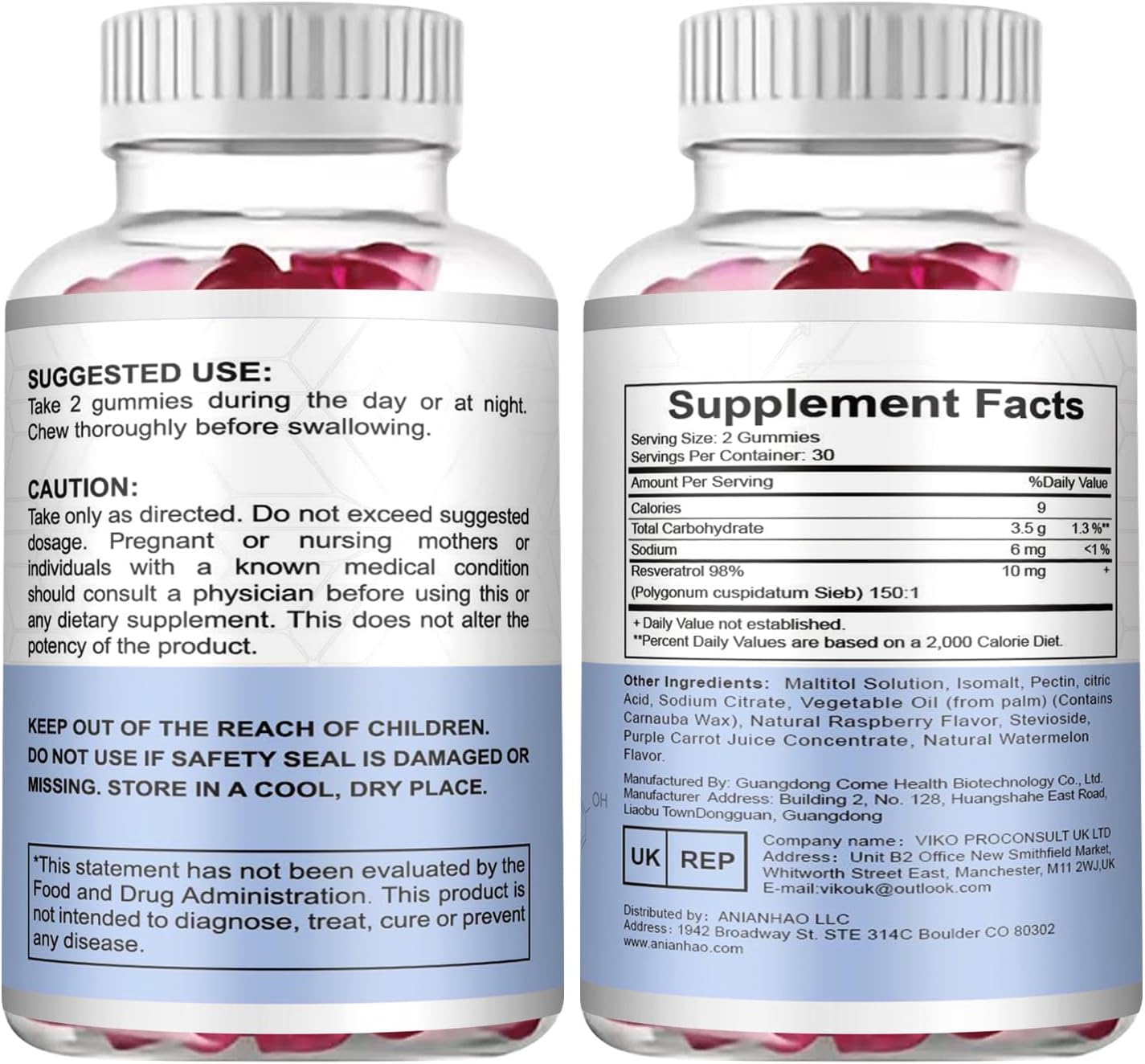Sugar Free Resveratrol Gummies 1500mg - Antioxidant & Heart Health Support - Raspberry Watermelon Flavor - 1 Month Supply