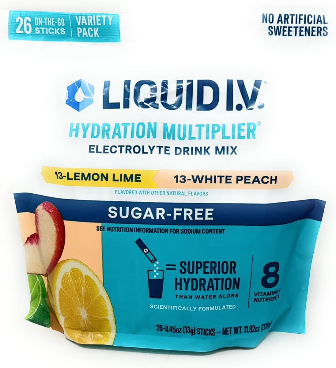 Sugarfree Liquid I.V. Hydration Multiplier Lemon Lime & White Peach - 26 Sticks