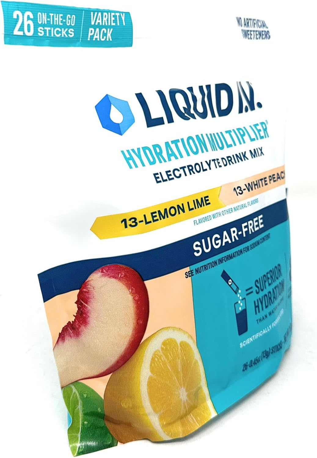Sugarfree Liquid I.V. Hydration Multiplier Lemon Lime & White Peach - 26 Sticks