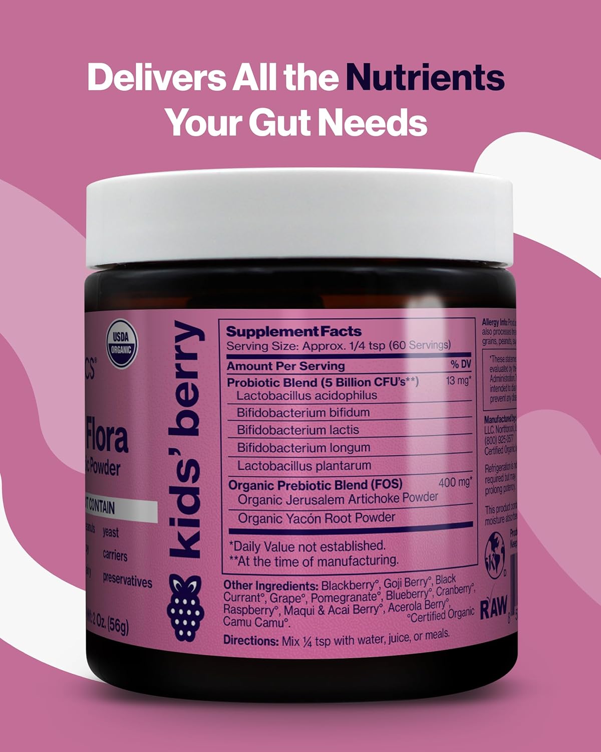 SUNBIOTICS Kids Berry Probiotic Powder Supplement - 5 Billion CFUs, 5 Probiotic Strains for Gut Health & Immune Support - Pack of 3