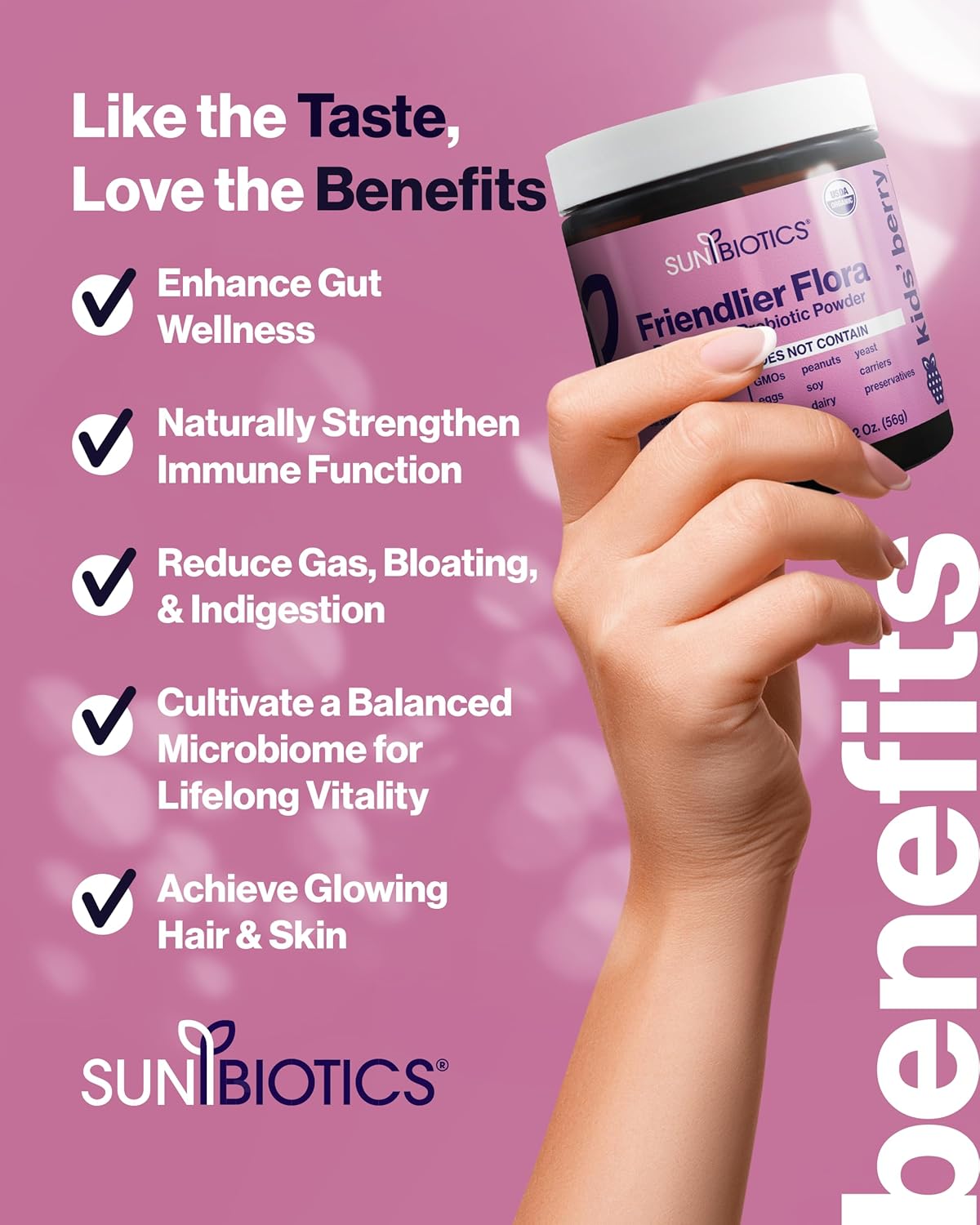 SUNBIOTICS Kids Berry Probiotic Powder Supplement - 5 Billion CFUs, 5 Probiotic Strains for Gut Health & Immune Support - Pack of 3
