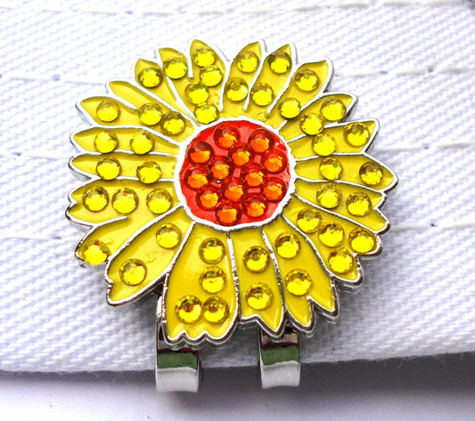 Sunflower Golf Ball Marker with Crystal Adorned Magnetic Hat Clip - Premium Golfing Gift for Men & Women