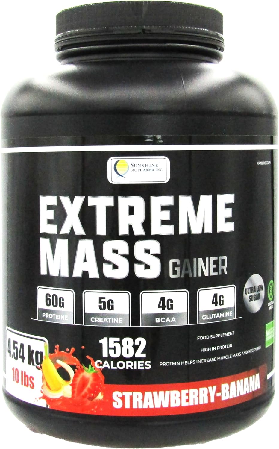 Sunshine Biopharma Extreme Mass Weight Gainer - High Calorie Fortified Whey Protein for Intense Muscle Building Training - 10 lbs (4.54 kg)