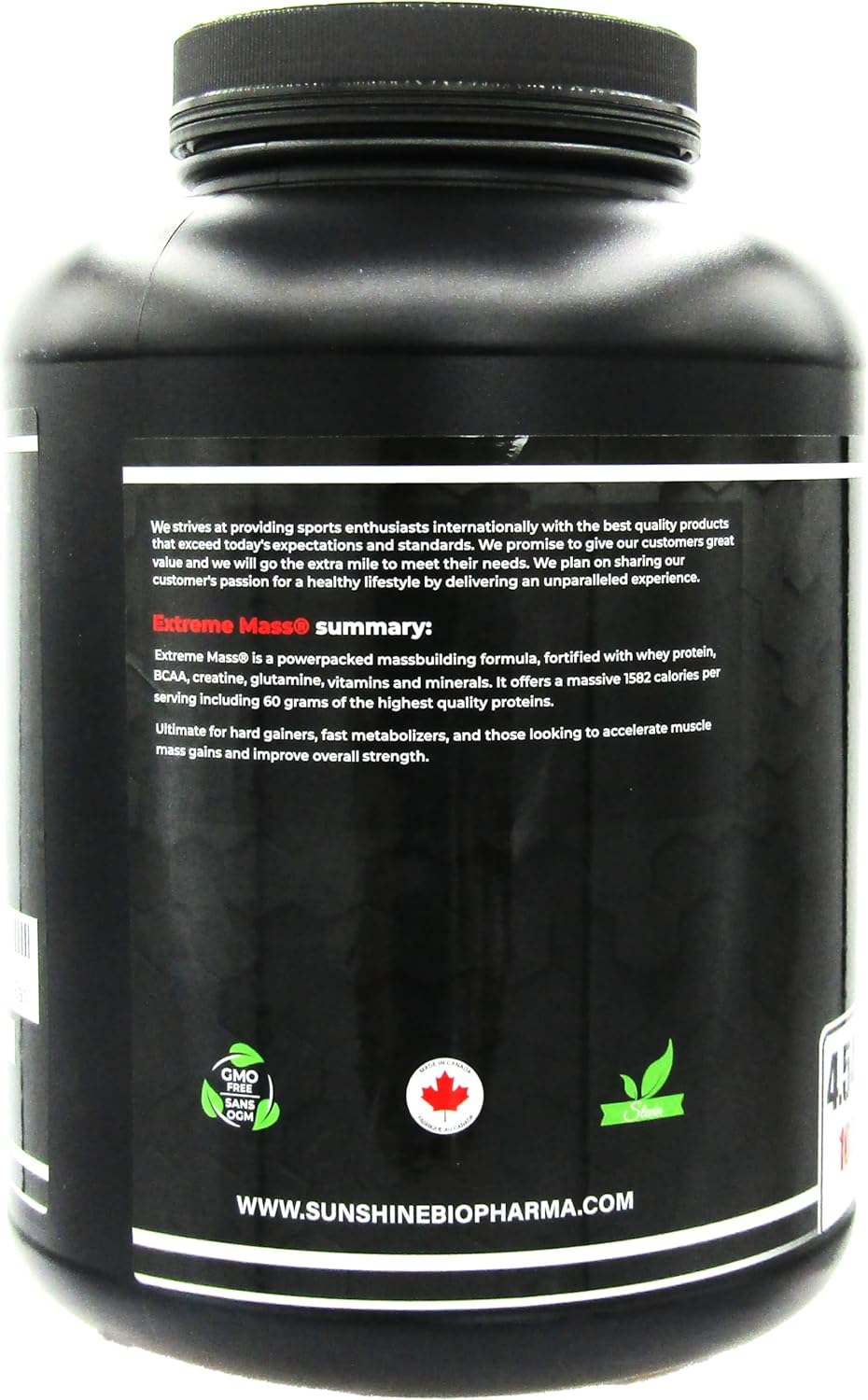 Sunshine Biopharma Extreme Mass Weight Gainer - High Calorie Fortified Whey Protein for Intense Muscle Building Training - 10 lbs (4.54 kg)