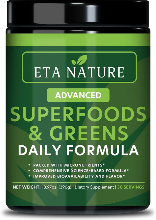 Super Greens Powder for Immunity, Energy, Digestive & Liver Health - Fruits & Veggies Supplements - Vitamins & Minerals - 396g