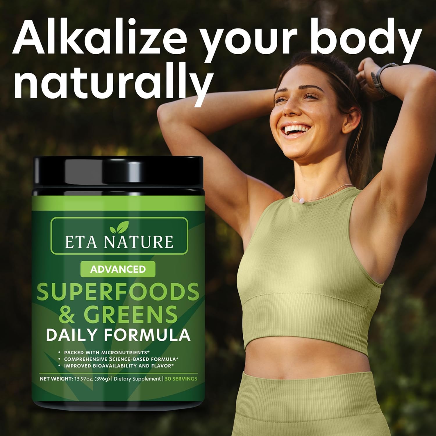 Super Greens Powder for Immunity, Energy, Digestive & Liver Health - Fruits & Veggies Supplements - Vitamins & Minerals - 396g