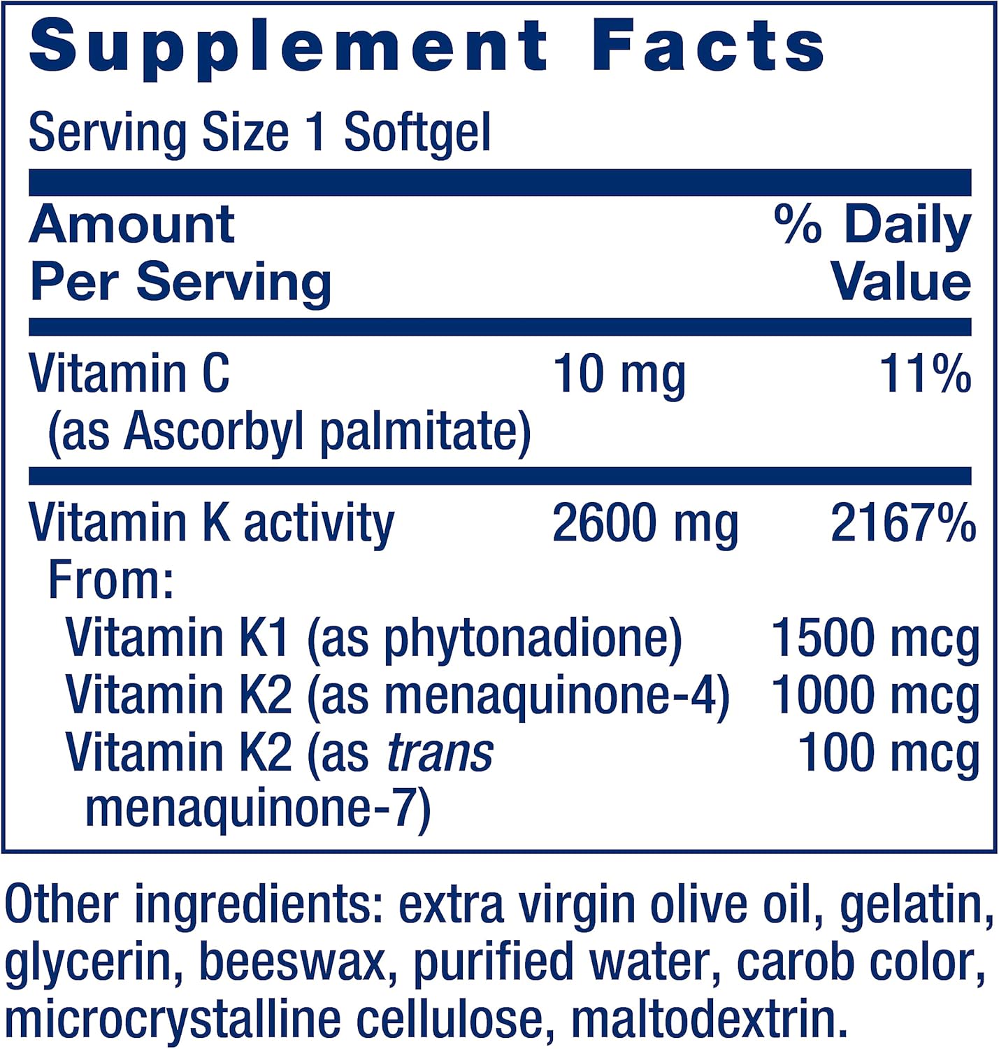 Super K Vitamin Capsules with Vitamin C and Magnesium for Heart, Bone, and Arterial Health - 500mg
