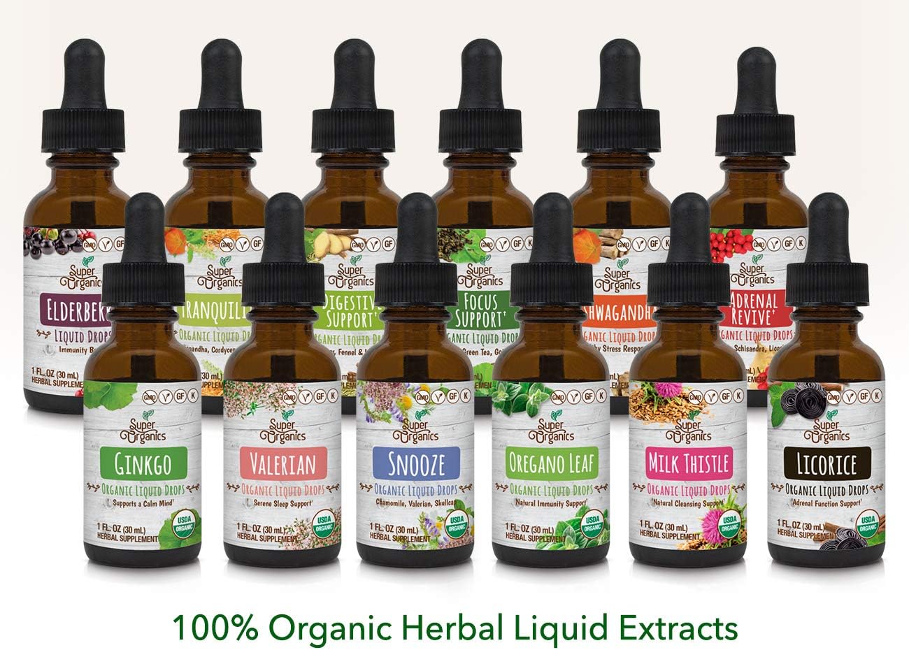 Super Organics Elderberry Liquid Drops - 1 Fl Oz | Organic, Non-GMO, Gluten Free, Kosher, Vegan