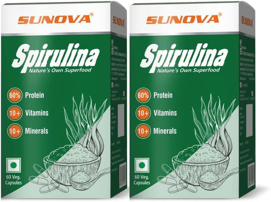Superfood Spirulina Capsules - Natural Nutritional Supplement for Full Body Support - 120 Capsules in Pack of 2